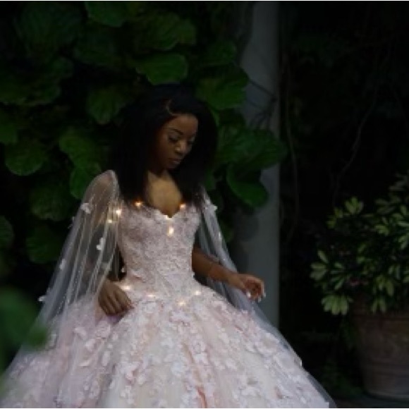 LED Butterfly ball gown with detachable cape for Sweet 16/ Quinceanera - Picture 3 of 6